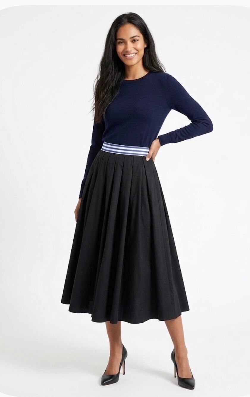 Rosie Assoulin Full Pleated Cotton Midi Skirt in Black 8